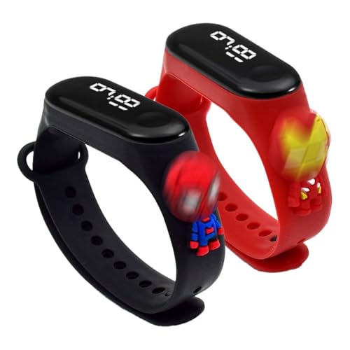 DNMH 2 Pezzi Spiider Ma/Iron ma Orologio Digitale per Bambini,Orologio Sportivo Cartoni Animati,Schermo LED Orologio per Bambino...