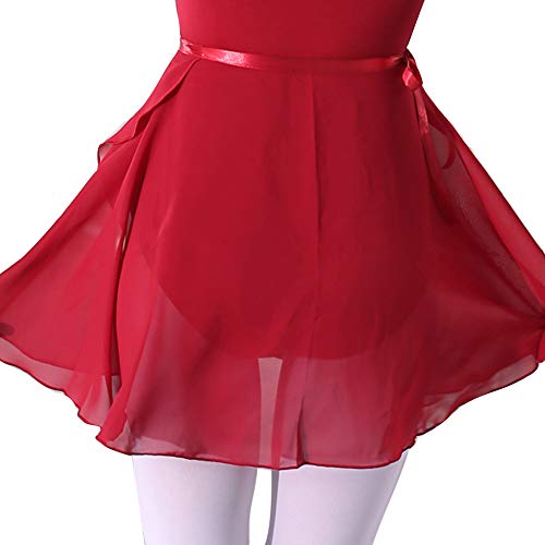 Woosun Adult Ladies Ballet Wrap Over Scarf Dance Leotard Skate Tutu Skirt Chiffon 38Cm Dark Red #TOP5