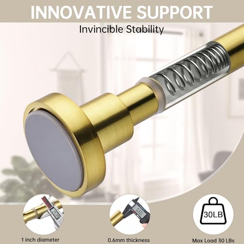 Image of BRIOFOX Shower Curtain Rod Adjustable 18-50 Inch, Spring Tension Shower Rod No Drilling Non Slip, Brushed Gold