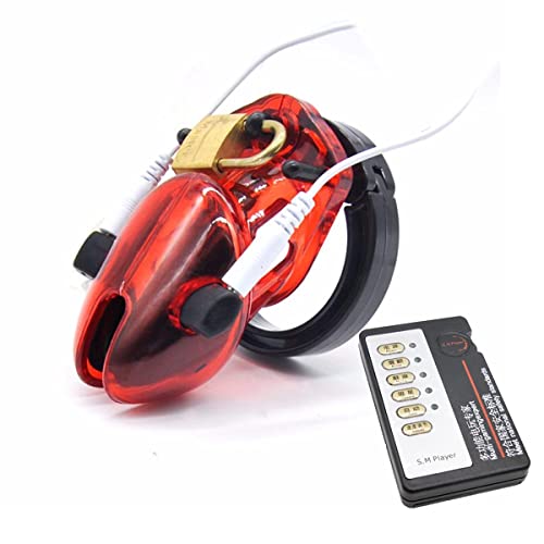 Fritosy Gabbia di castità per uomo con funzione di scossa elettrica, dispositivo di castità corto leggero Restrizioni maschili Erezione Cazzo Gabbia per pene Gioco per adulti Rosso