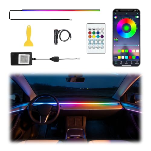 Image of Acrylic Interior Car LED Lights with Remote and Wireless APP, Ambient Lighting Kits Fiber Optic Strip LEDs,16 Million Colors Music&DIY Function (1 in 1)