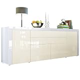 Vladon Sideboard La Paz V2, Kommode mit 2 Türen, 2 Schubkästen und 2 Klappen, Weiß Hochglanz/Creme Hochglanz/Weiß Hochglanz (200 x 72 x 35 cm)