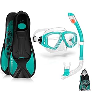 Odoland Snorkel Kit 3 en 1 con Gafas Buceo Vista Panorámica de 180°, Tubo Snorkel Dry, Aletas de Natación, Kit de Máscara de Snorkel y Tubo para Adultos Adolescentes