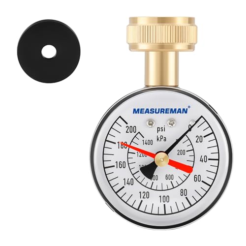 MEASUREMAN 2-1/2 Water Pressure Test Gauge - 0-200psi/kpa 3/4 Female Garden Hose Thread Memory Red Pointer Garden Hose Pressure Tester