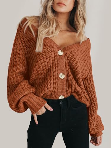 Image of PRETTYGARDEN Women's Chunky Knit Open Front Sweater Long Sleeve Button Loose Short Cardigan Outerwear Coats
