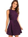 DIDK Women's Sleeveless A Line Flared Swing Glitter Above Knee Length Party Skater Dress Purple...