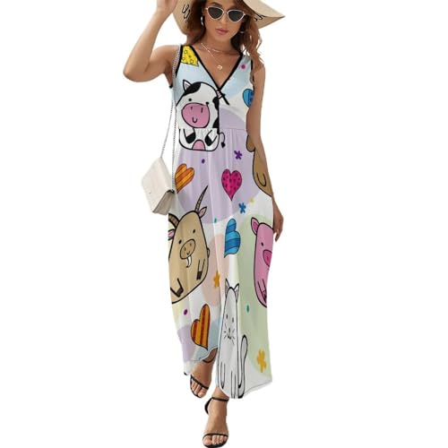 Robe de plage longue et sans manches anti-chaleur à col V style décontracté