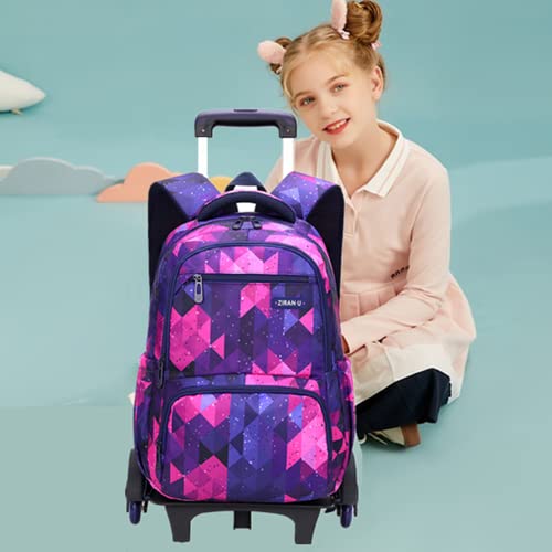 Etaishow Boys Girls Rolling Backpack With Wheels Geometric Kids Roller School Bag Wheeled Bookbag For Women Purple #TOP5