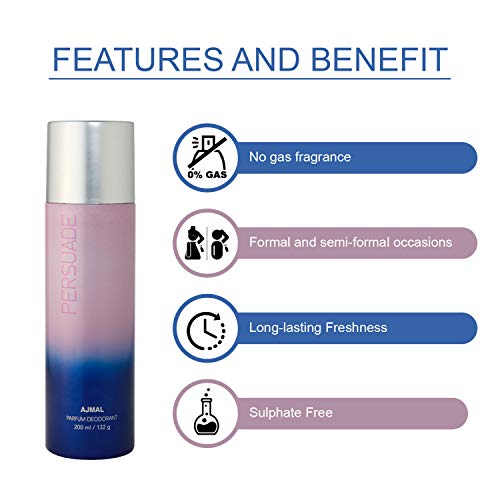 Image of Ajmal 3 Wisal for Women and 1 Persuade for Men & Women Deodorants Each 200ML Combo Pack of 4 (Total 800ML) + 4 Parfum Testers