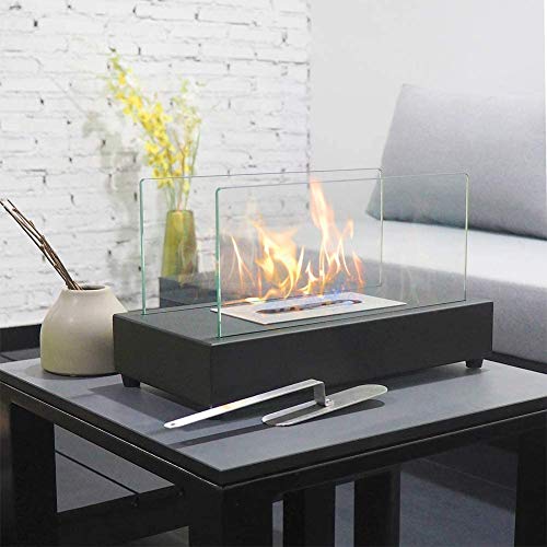 Skypatio Tabletop Fireplace, Indoor Outdoor Ventless Table Styled Firepits Portable Fire Bowl Pot, Black, Real Flame Like Gel Fireplaces or Wood Log Fire Pit,14 Inch