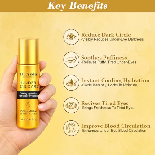 Image of Dr. Veda Under Eye Roll-On Cream for Dark Circles, Puffiness & Fine Lines | Eye Bag Remover | Cooling, Brightening & Hydrating Natural Formula | Anti-Wrinkle | For Men & Women | 10 ml (Pack of 2)