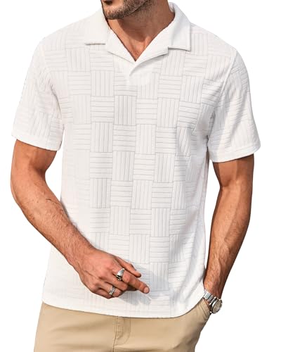 Camiseta polo casual para hombre VOGSTART de tejido terciopelo texturizado, manga corta, cuello cubano, ideal para verano, playa y vacaciones miniatura 1