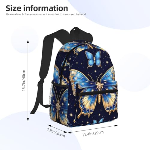 Large Capacity Travel Hiking & Camping Rucksack for Men Women, Blue Butterflies Floral Bags, Durable Outdoor Backpack Gym Bag with Padded Straps for Adventure4