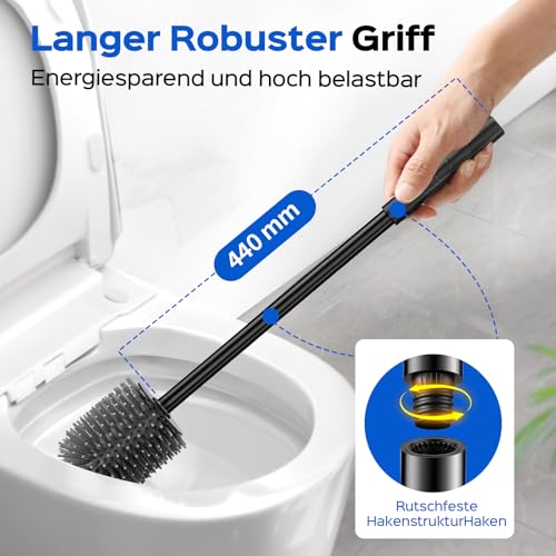 HAMITOR Klobürste Silikon Edelstahl - Toilettenbürste Schwarz Wandmontage - ein Ohne Bohren einfache reinigung- Edelstahl Wc Bürste Langlebig und Rostfrei - mit schnell trocknendem halter Badmöbel Set