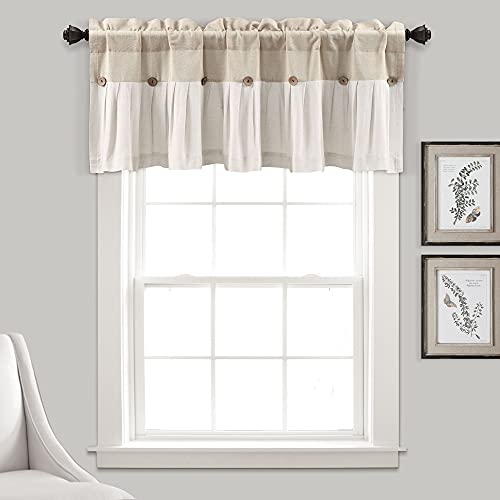 Lush Decor Linen Button Farmhouse Valance, 84" W x 18" L, Linen - Kitchen Curtains Valances, Rustic Color Block Design with Husk Button by Lush Decor - Used condition - CA$23.90