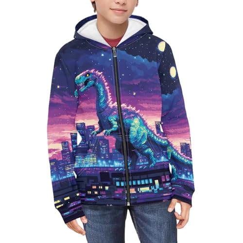 Dinosaur Theme Boys Zip Up Hoodie Comfy Long Sleeve with Pockets Casual Kid Hooded Sweatshirts 8-16 Years3