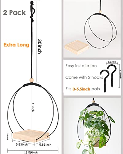 Dravmola Plant Hangers Indoor With Wood Base -2 Pack Boho Macrame Hanging Plant Holder For Indoor Plants Hanging Planter For Wall /Window/Room Decor Black (Pot & Plant Not Included) #TOP3