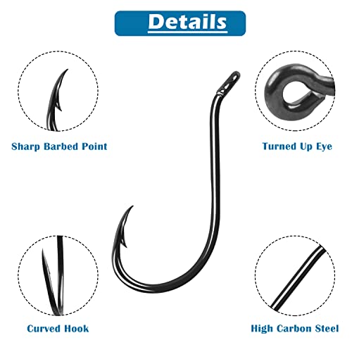 Black Octopus Fishing Hooks, 100pcs Catfish Circle Hooks, High Carbon Steel, Long Shank, Freshwater Saltwater, Size 4/0 - Thumbnail 2