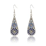 Wasise Blue Earrings - Boho Earrings, Bohemian Crystal Teardrop Dangle Earring, Flower Earring Dangle, Fashion Jewelry Women, Vintage Hollow Out Flower Floral Dangle, Gift for Women Mother's Friend