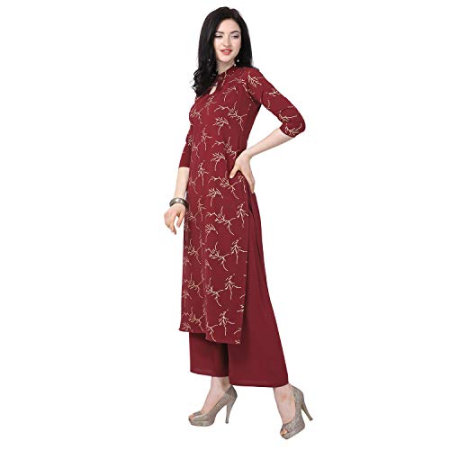 Image of NAINVISH Women Crepe Straight Kurti with Palazzo
