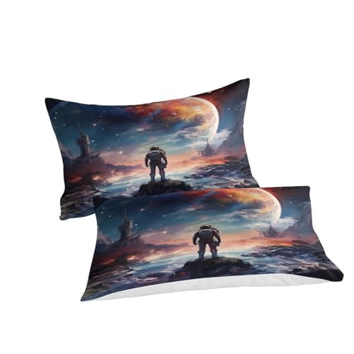 Housses de couettes microfibre et coton IOFEER au motif imprimé cosmos multicolore