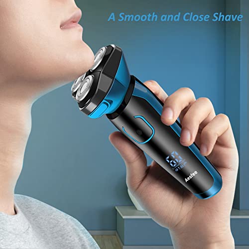 Electric Shavers for Men IPX7 Waterproof Wet and Dry, Mens Electric Razors Cordless USB Rechargeable Rotary Shaver with Pop-up Trimmer and Travel Lock, Blue