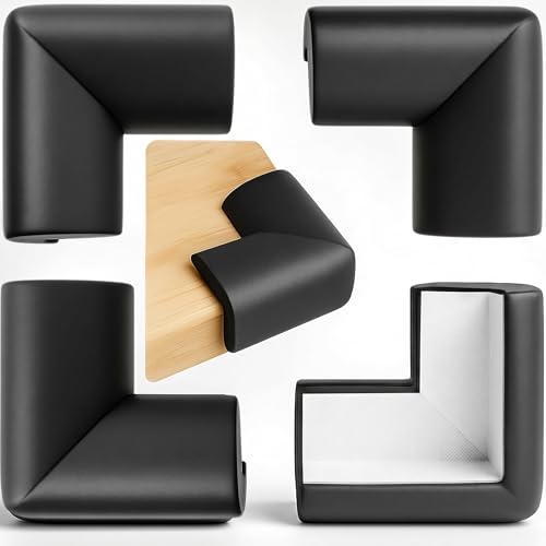 Soft Foam Corner Protectors for Baby Bed Frame Corner Guards Sharp Edge Desk Furniture Safety Cover Bumpers for Kids Adhesive Pre-Taped Rubber Padding Cushion (Black 4 Pack)
