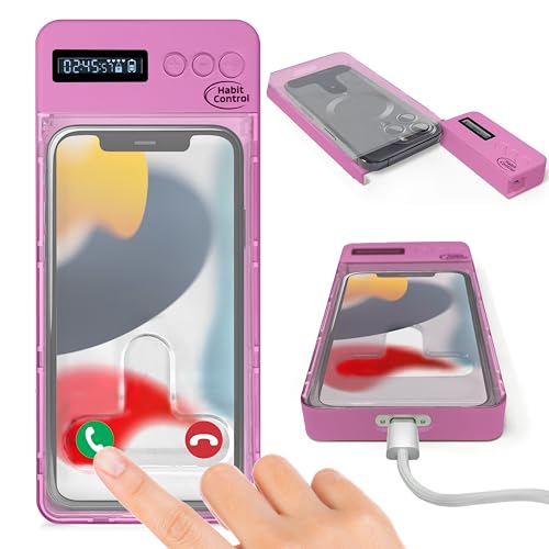 Habit Control Locker Phone Holder - Timed Phone Lock Case Bad Habits, Time Locking Container, Smartphone Jail with Timer Reduce Screen Time Improve Productivity, Cell Phone Storage Box - Pink
