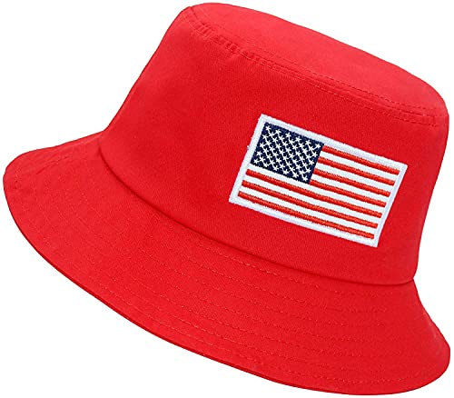 Bucket Hat Unisex-Adult American Flag Embroidered Hat Summer Travel Beach Sun Hat Visor Outdoor Fisherman Cap Red #TOP1