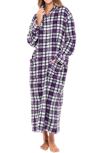 Alexander Del Rossa Long Zip Up Robes, Plush Zipper Robes for Plus Size, Housecoats Zipper Front