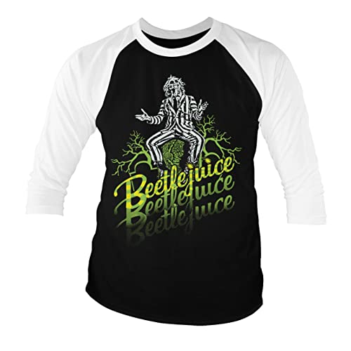 Image of Beetlejuice Officially Licensed Baseball 3/4 Sleeve T-Shirt (Black-White), X-Large