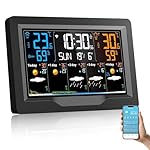 Regevo Estación Meteorológica Inalámbrica con Sens...: 【Wi-Fi Estación Meteorológica】ECuando el adaptador está encendido, empareje la señal Wi-Fi del teléfono móvil y la estación meteorológica, y entonces podrá acceder a todas las funciones de la estación meteorológica como la temperatura interior y exte...