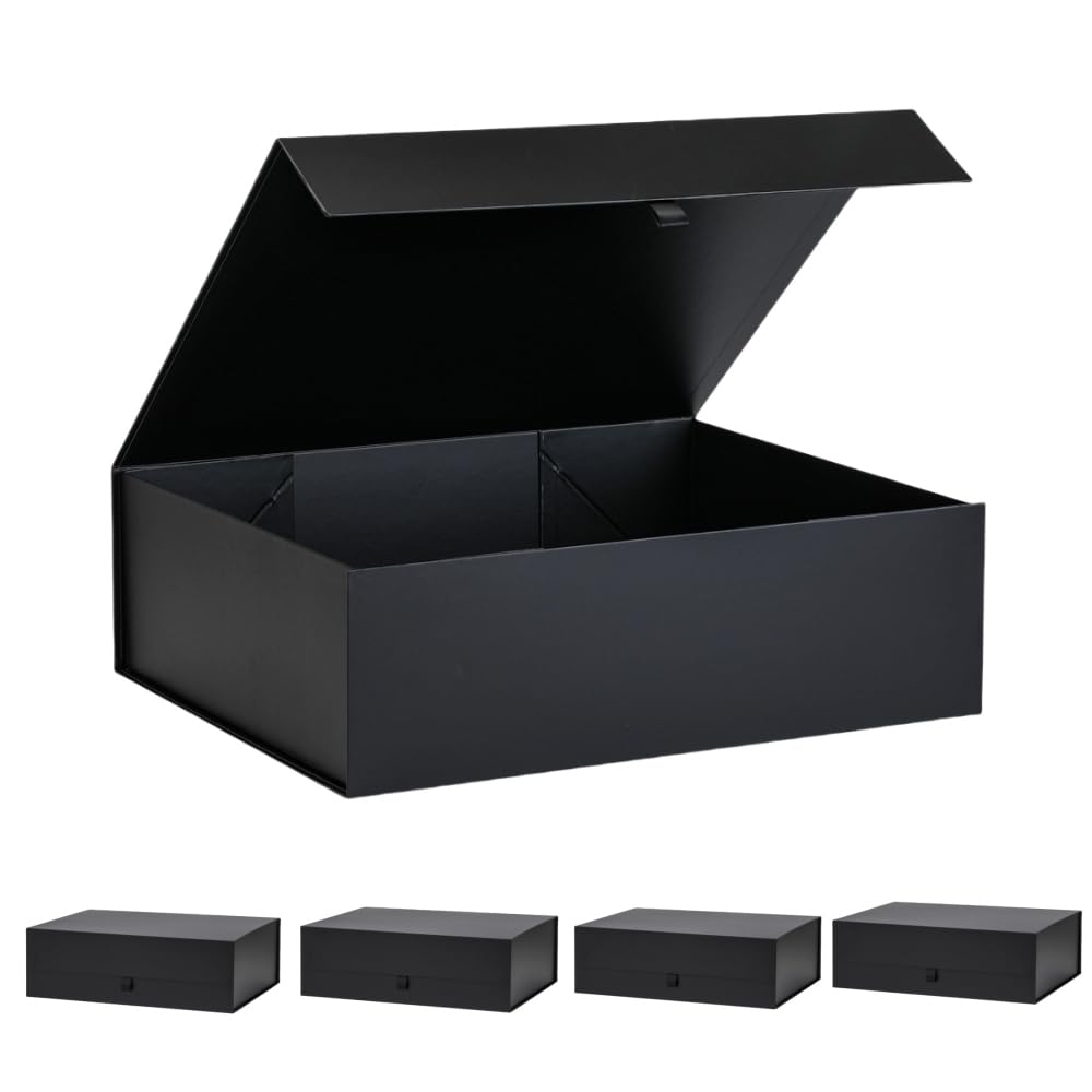PLINJOY Extra Large Black Gift Box 5 Pack 19x16x6 Inches,Gift Boxs for Presents with Lid Magnetic Closure Collapsible,Groomsman Proposal Box,Birthday, Christmas,for Clothes and Large Gifts