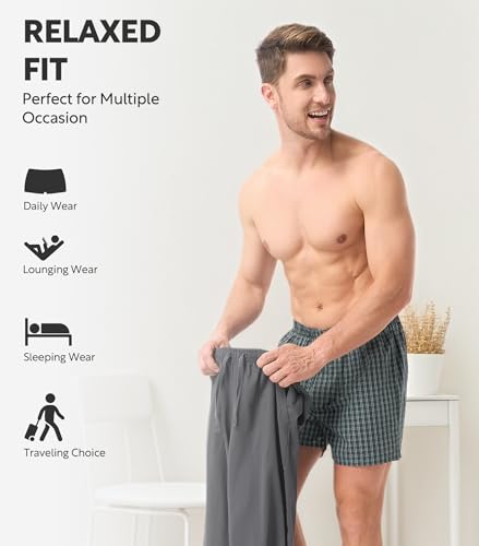 DAVID ARCHY Woven Cotton Boxers for Men Classic Men's Underwear Loose Breathable & Comfortable Boxer Shorts 3 or 5 Pack4