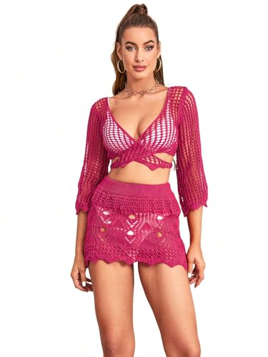 Women's Hollow Out Casual Wrap Tie Front Sweater Knit Skirt Cover Up Swimwear