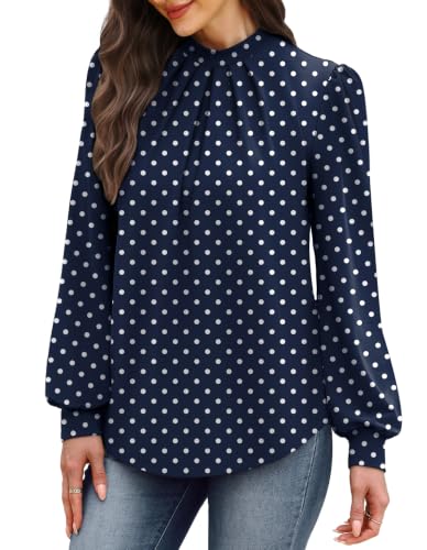 Image of WIHOLL Long Sleeve Shirts for Women Mock Neck Tops Pleated Front Blouses Dressy Casual Spring Fall Clothes 2026 Fashion