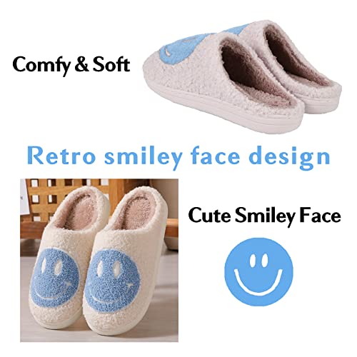 FACAXEDRE Retro Plush Slippers for Women, Happy Face Slides, Womens Slipper