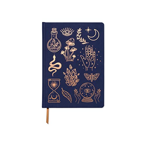 DesignWorks Ink Mystic Icons Blue 7.5' x 10.25' Jumbo Journal Notebook with Vegan Suede Cover, Gold Accents, Lined Pages, Ribbon Marker for Work, Writing, Journaling