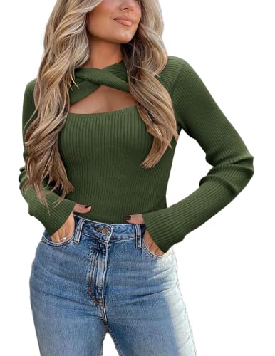 Image of Zeagoo Sweaters for Women 2026 Knit Trendy Long Sleeve Lightweight Slim Fit Pullover Cutout Tops S-XXL