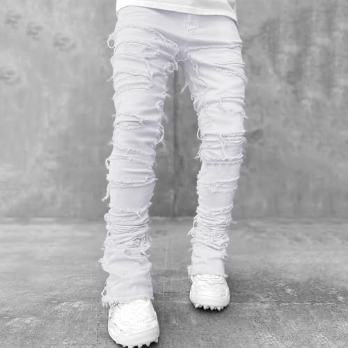 Stacked Jeans Men, Y2k Slim Fit Skinny Ripped Stretch Jeans Men Distressed Destroyed Denim Pants Emo Hip Hop Trouser2