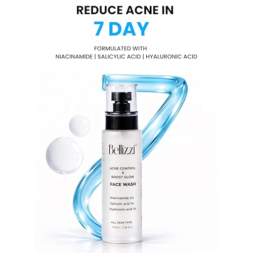 Image of Bellizzi Acne Control and Boost Glow Face Wash with Niacinamide, Salicylic Acid as well as Hyaluronic Acid | Gentle Daily Cleanser for All Skin Types | 100 ml