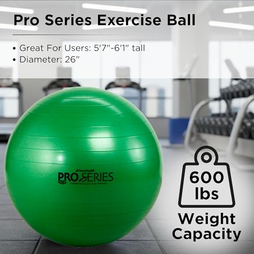 THERABAND Pro Series Exercise Ball, 26" Green Stability Trainer for 5'7"–6'1" Users, Anti-Burst Yoga & Pilates Ball, Balance & Core Trainer, For Athletes Fitness at Gym & Home - Thumbnail 2