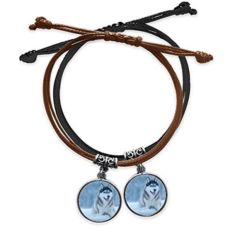 Bracelet chien husky photo bijoux cuir double pour homme et femme