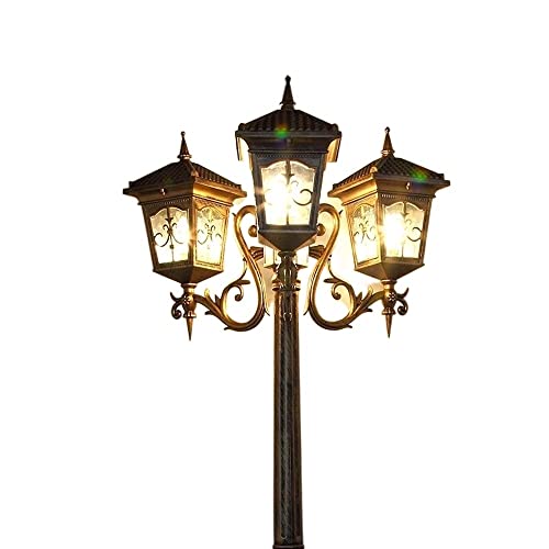 Guocc Creative Retro Victoria Outdoor Patio Column Light 3-Heads Residential Villa Driveway Street Lamp High Pole Light Ip56 Waterproof Lawn Floor Lamp Anti-Rust Aluminum Glass Lantern Lights Fixture #TOP4