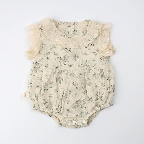 HOOLCHEAN Baby Girls Summer Thin Fabric Small Floral Lace Collar Romper with Bonnet2