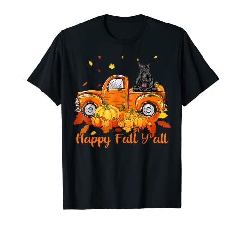Happy Fall Y'all - Camión de perro con calabaza escocés Camiseta