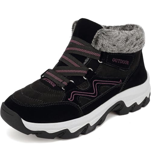 VTASQ Botas de Invierno Hombre Mujer Botas de Nieve Calentar Forradas Antideslizante Libre Botas de Senderismo Zapatos Trekking Negro 38 EU