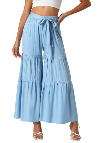 Image of Allegra K Women's 2026 Summer Wide Leg Palazzo Pants High Waisted Flowy Trendy Casual Lounge Boho Beach Ruffles Trousers