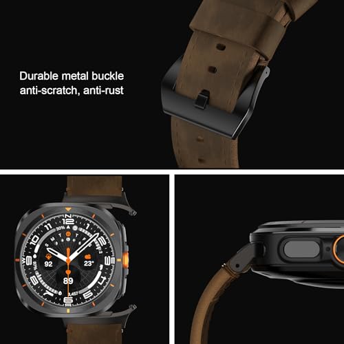 Image of Vintage Leather Band Compatible with Samsung Galaxy Watch Ultra Band 47mm (2025 /2024), 24mm Wide Crazy Horse Leather Strap for Galaxy Watch Ultra Men Women Retro Brown