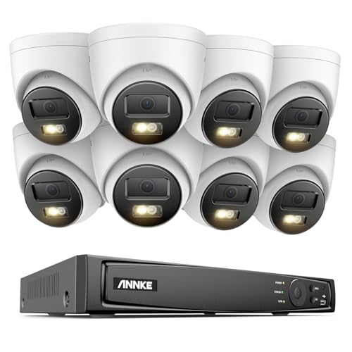 ANNKE Set di telecamere di sorveglianza PoE da 12 MP, 8 telecamere IP da 12 MP, con faretti, riconoscimento persone/veicolo, accesso remoto, sistema CCTV NVR 8 CH per registrazione continua 24/7 (HDD